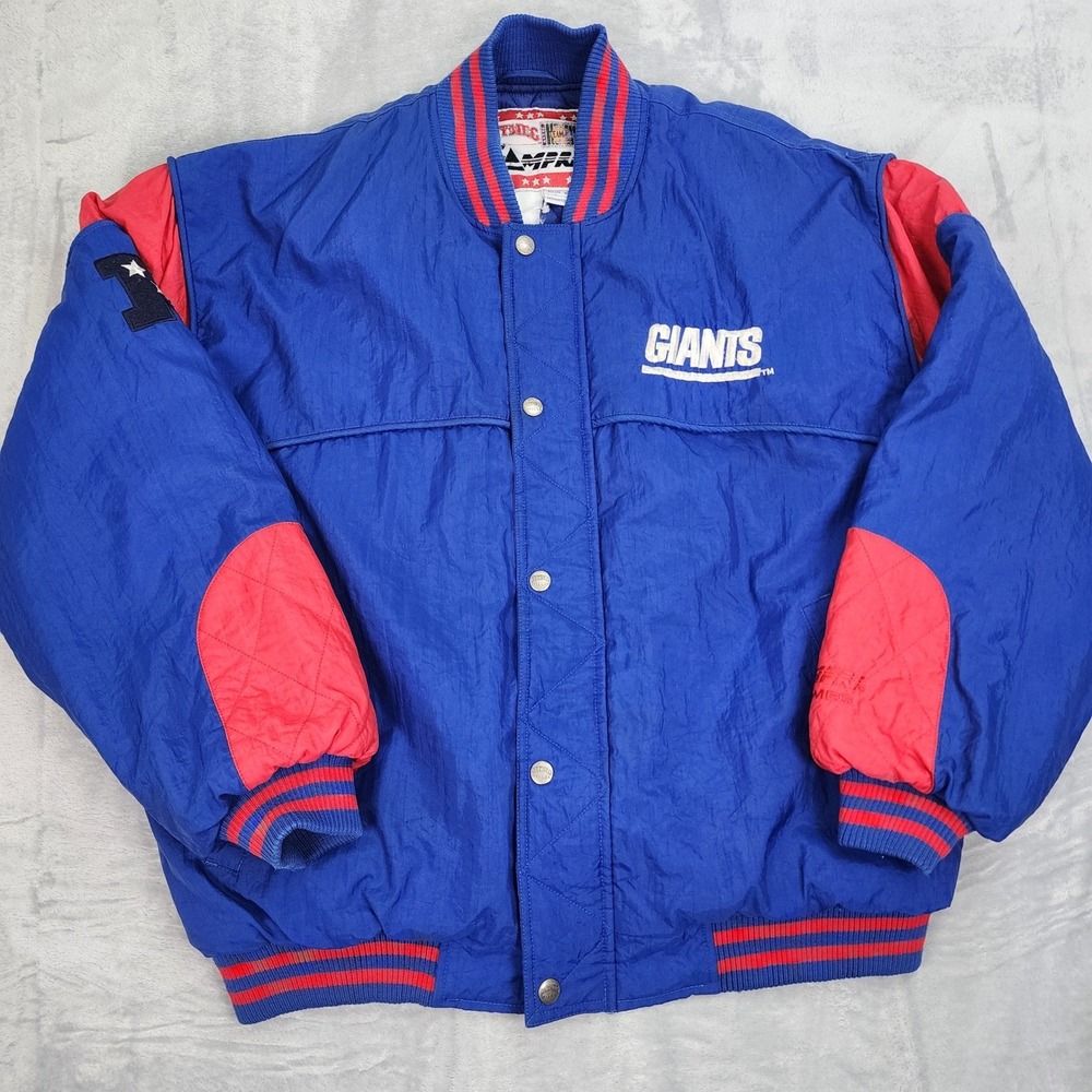 VINTAGE New York Giants Jacket Mens XL Quilted‎ Snap Front Blue Red NFL Football